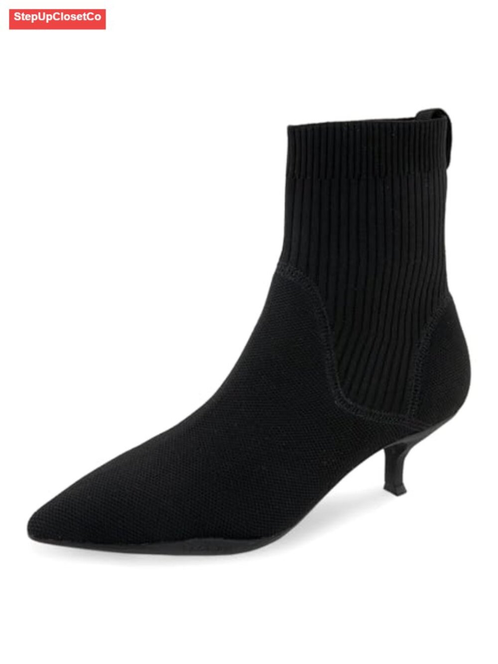 Women's Kitten Heel Ankle Boots Pointed Toe Stretch Knit
